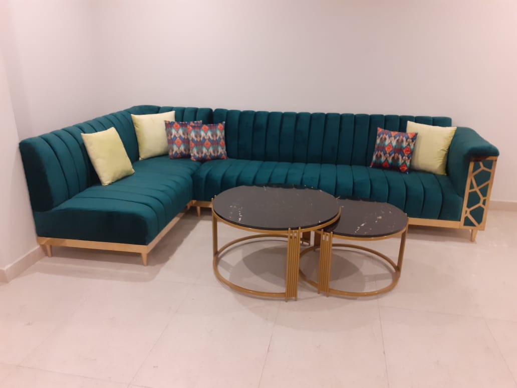 Royal Luxe – Dark Green Sofa with Gold Touch - Rafay's Interior