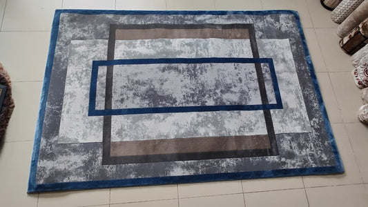 Bluish Grey Rug with Intersecting Box Pattern – Rafay's Interior