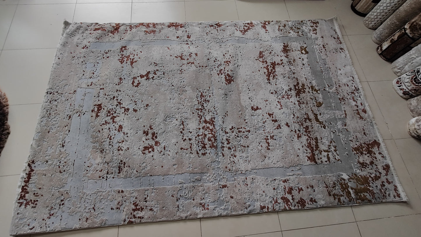 Modern Grey & Rust Abstract Rug – Rafay's Interior