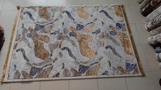 Gold Cresent & White Pattern Rug - Rafay's Interior