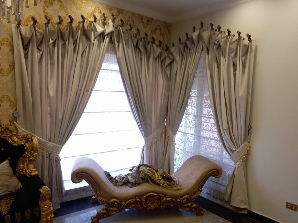 Majestic Golden Living Room Curtains - Rafay's Interior