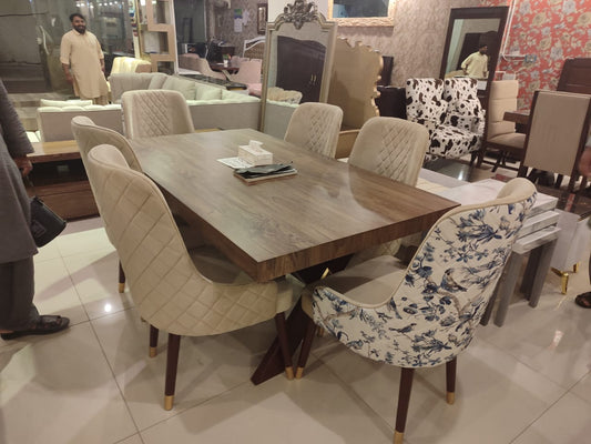 Luxe Cream Coffee Chairs with Wooden Table Set - Rafay's Interior