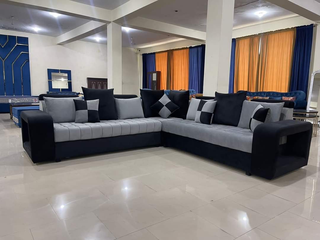 Midnight Charm – Black & Light Blue Sofa - Rafay's Interior
