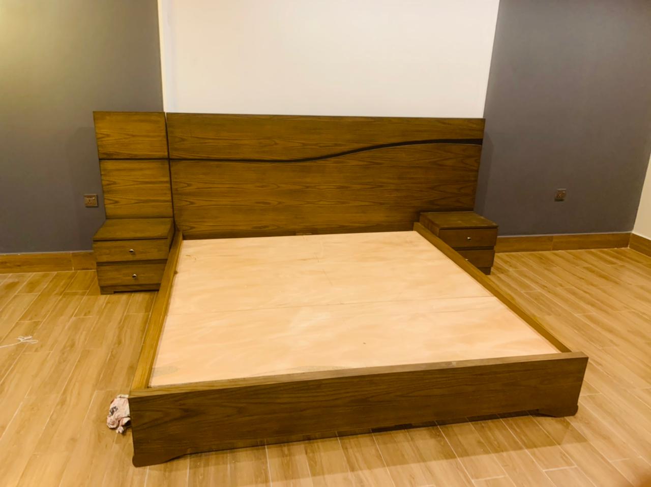 Alpine Wooden Bed with Side Tables - Rafay's Interior