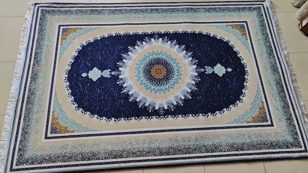 Navy Blue & Beige Medallion Rug – Rafay's Interior