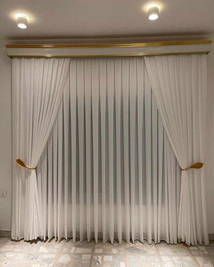 Opulent Harmony Gold & White Curtains - Rafay's Interior