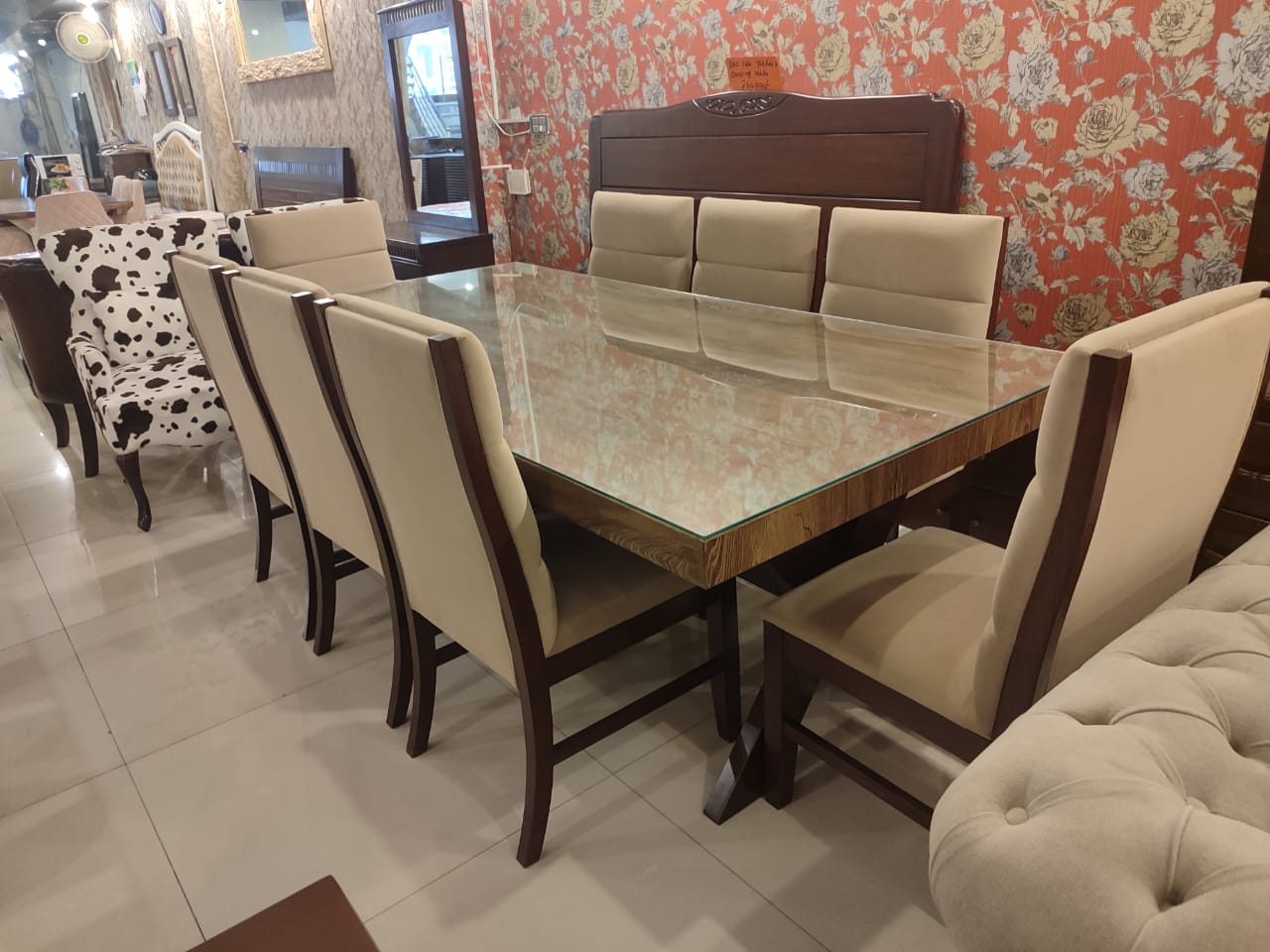 Gracewood Cream & Natural Wooden Dining Table - Rafay's Interior